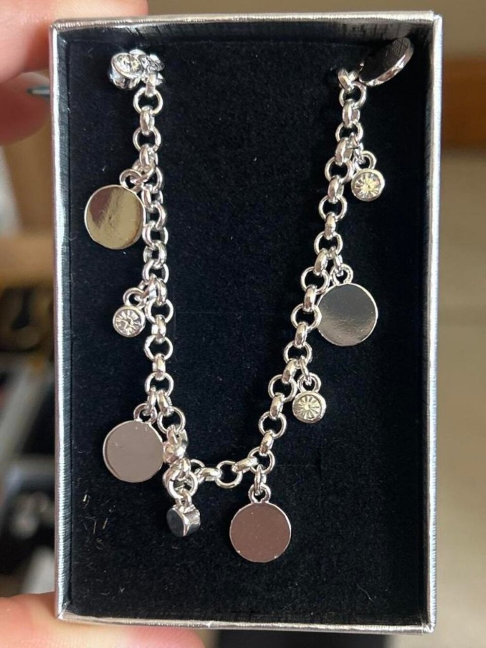 Silver Charm Necklace Circular Charms Costume Jewelry